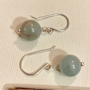 Aquamarine & Sterling Silver Earrings Large 10mm Natural Gemstone Artisan Dangle